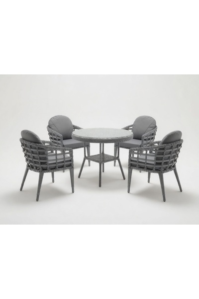 MONALİN HOME GARDEN Venedik Gri 4 Kişilik(1-1-1-1-Masa) Rattan Örgü Bahçe & B...