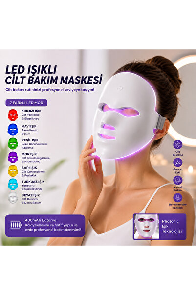 Newiba Teknoloji 7 Renk LED Işıklı Yüz Maskesi Cilt Bakım ve Gençleştirme Mas...