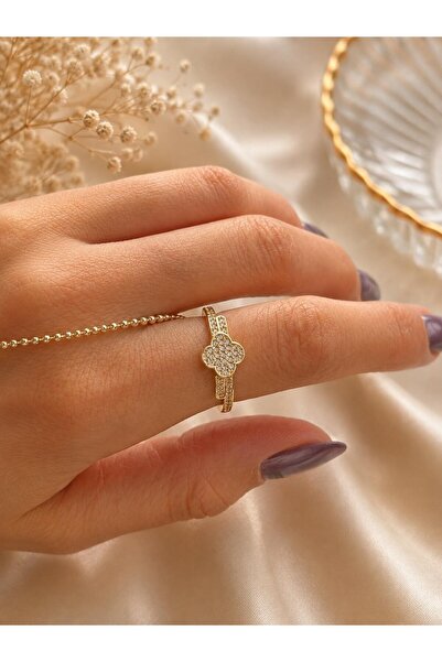 nunu takı Stoned Clover Pattern Ring