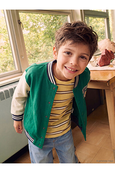 LC Waikiki Peak New Season Green College Collar Embroidered Boys' Cardigan