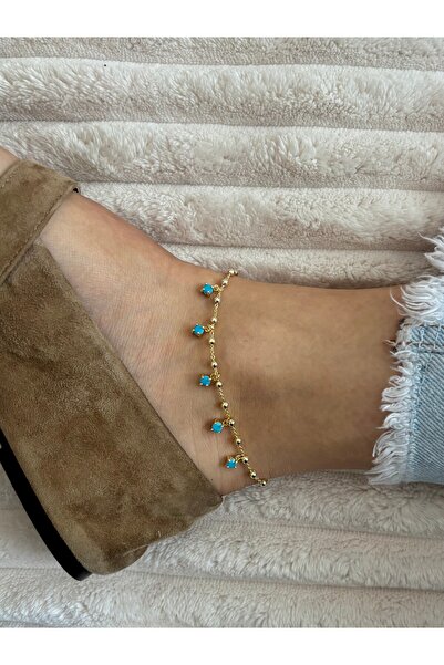 nunu takı Five Turquoise Stone Gold Anklets