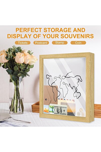 Arabest Travel Shadow Box for Memories, 8 Inch Wood Keepsake Box with Top Loa...