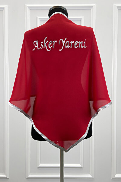ZEYMERADE Red Triangle Chiffon Shoulder Cover, Silver Soldier's Name Written ...