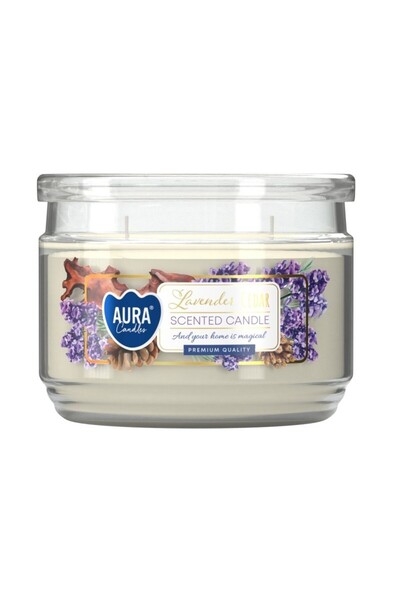 AURA Set 2 x Lumanare Parfumata Doua Fitile si Capac Aura, Lavanda si Cedru, ...