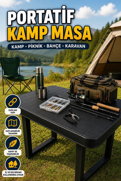 canrodi Crni sklopivi prenosivi sto – Za kampovanje, piknik, baštu i karavan