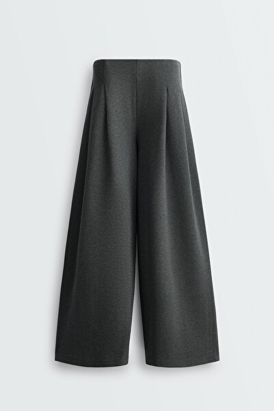 Oysho Pamuklu piqué wide leg uzun pantolon