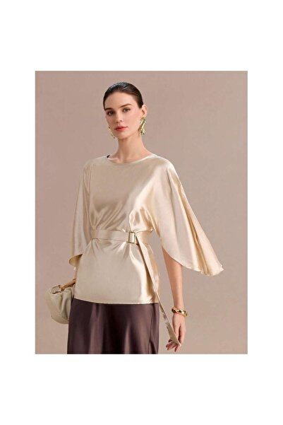 OEM Bluză elegantă din satin auriu-șampanie pentru femei