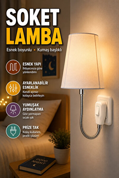 canrodi Prize Takılan Esnek Boyunlu Soket Gece Lambası – Kumaş Başlıklı