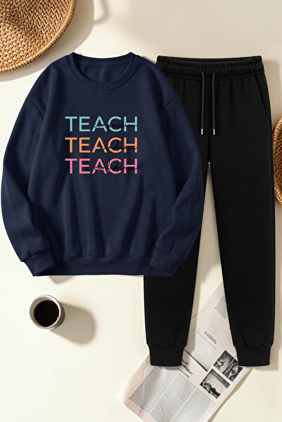 uyguntarz Unisex Teach Design Printed Crew Neck Sweatshirt - 2-Piece Tracksui...