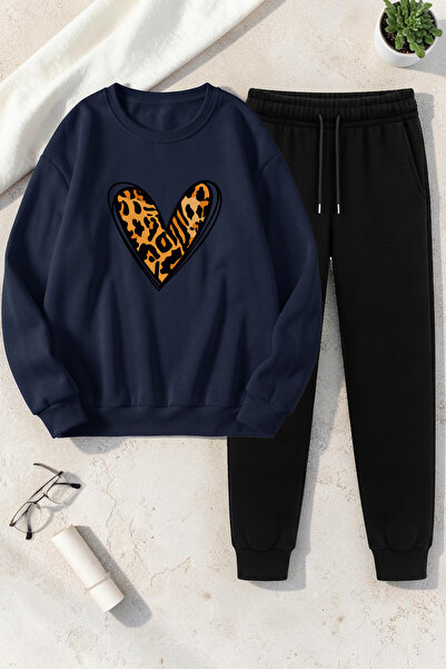 uyguntarz Unisex Patterned Heart Design Printed Crew Neck Sweatshirt - 2-Piec...