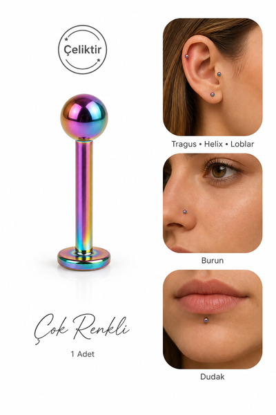 moonzy - minimalist & cozy 316L Çelik Top Uçlu Düz Arkalı Labret Piercing Tra...