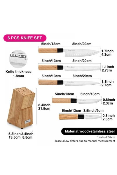 Fissman 6-Piece Kitchen Knife Set with Wooden Block, Stainless Steel Pascual Series