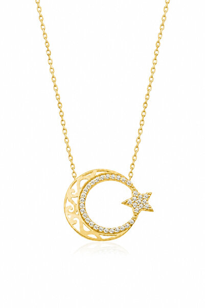 Nereze 925 Ayar Gold Ayyıldız Gümüş Kolye