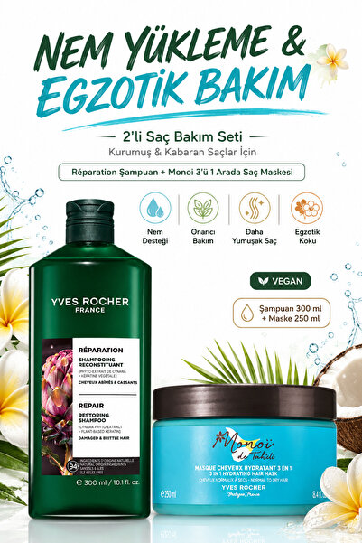 Yves Rocher Nem Yükleme Ve Egzotik Saç Bakım Seti - Bitkisel Keratin Şampuan ...