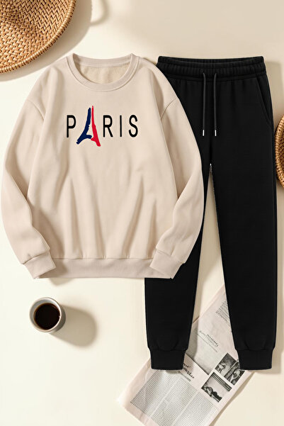 uyguntarz Unisex Design Printed Crew Neck Sweatshirt - 2-Piece Tracksuit Set