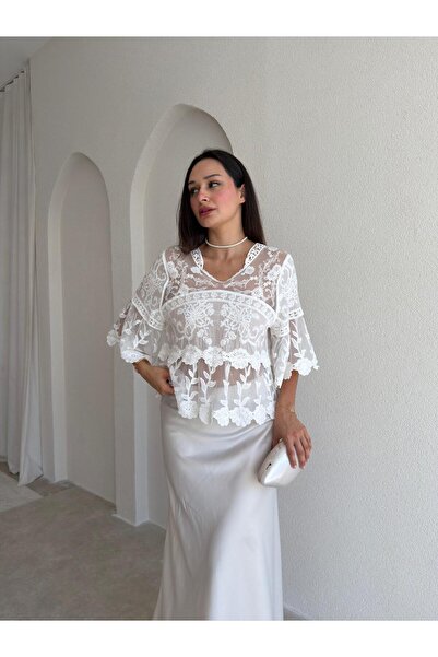 Mooi Butik PORSENTA Bluz 5518 - Beyaz