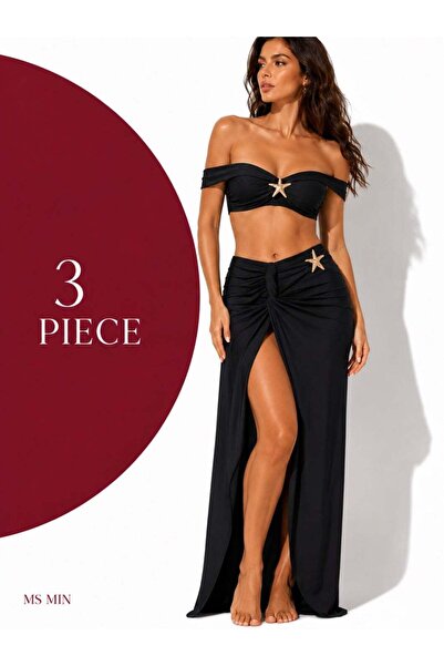 ms min 3-Piece Starfish Decor Bikini Set, Strapless High-Waist Swimsuit with ...