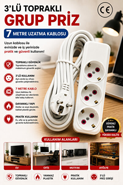 modalonga size ne lazım? 3lü Topraklı Grup Priz - 7 Metre - AMİRAL
