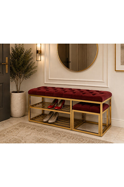 BUEM MOBİLYA GOLD METAL BENCH AYAKKABILIK BANK, KAPI GİRİŞİ PUF AYAKKABILIK