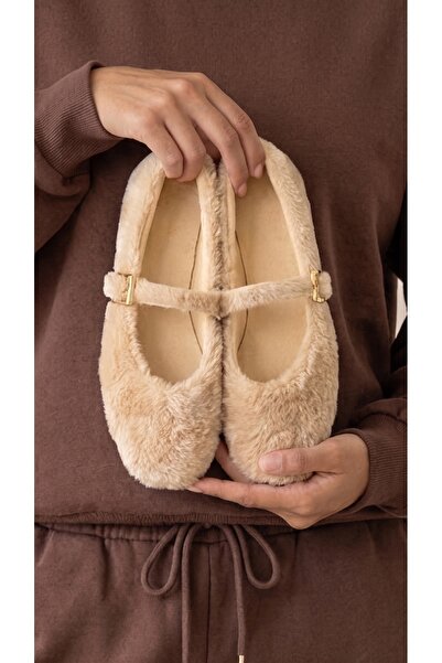 Beyond Women's Mink Rabbit Hair Buckle Daily Ballerinas 1 cm Byndtav01
