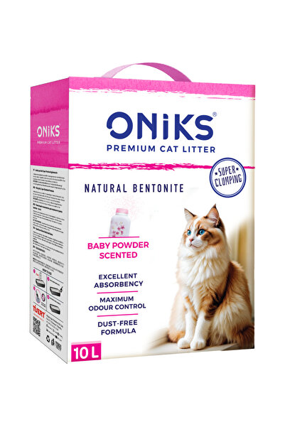 Oniks 10 lt. Kutulu Kedi Kumu - Pudra Kokulu ve Aktif Karbonlu Tozsuz Topakla...