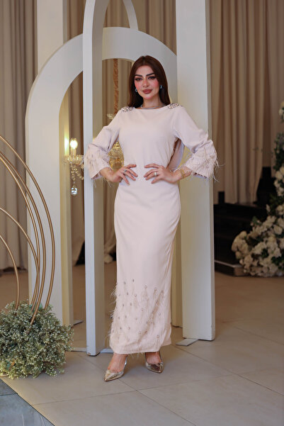JAQUEEN فستان سهره ناعم با الون البيج