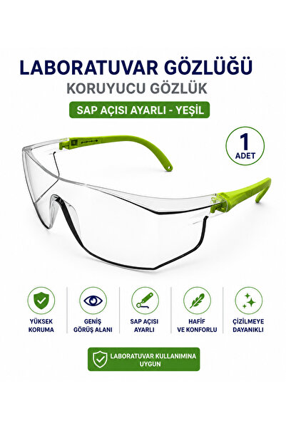 Labolist Laboratuvar Gözlüğü -Koruyucu Gözlük - Sap Açısı Ayarlı Yeşil 1 Adet