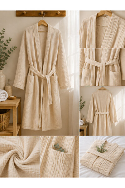 Nessam 4 Katlı Müslin Kimono %100 Pamuk Bornoz