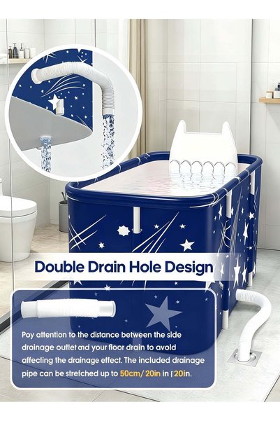 XIUWOO Portable Foldable Bathtub for Adults, Freestanding Soaking Bathing Tub, Hot/Ice Bath, Family Bathroom SPA Tub, Extra Large (Blue)