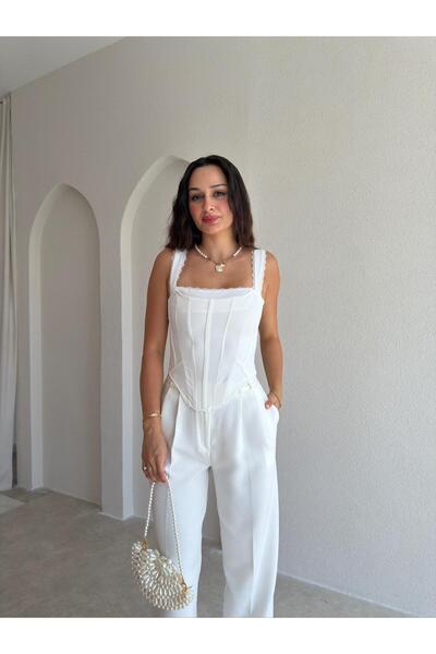 Mooi Butik ADREY Korse Bluz 8949 - Beyaz