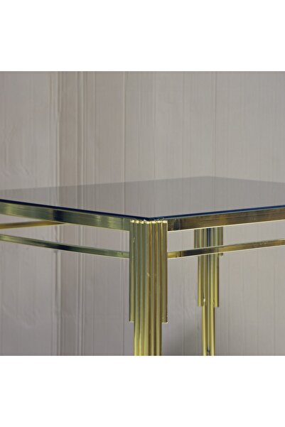 QUATTRO HOME Kare Sütun Orta Sehpa – Metal Ayaklı Siyah Cam Orta Sehpa - Gold