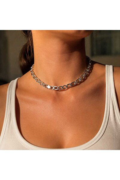 Corvus kolye&bileklik Non-Tarnish Aluminum Thick Chain Chunky Necklace