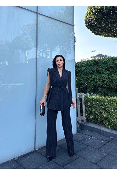 VELLİNE BAĞCIKLI KADIN YELEK PANTOLON TAKIM