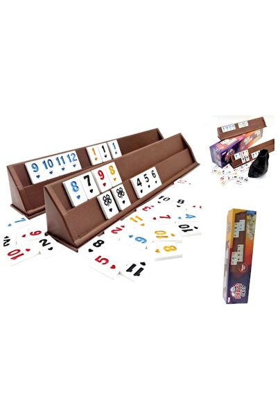 ANGMAD Joc de Rummy, set de 4 plăci cu piese din plastic, 2-4 jucători, maro ...