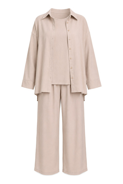 Lovelyİstanbul 3-Piece Shirt Blouse Trousers Gabardine Set Lby0071 Cream