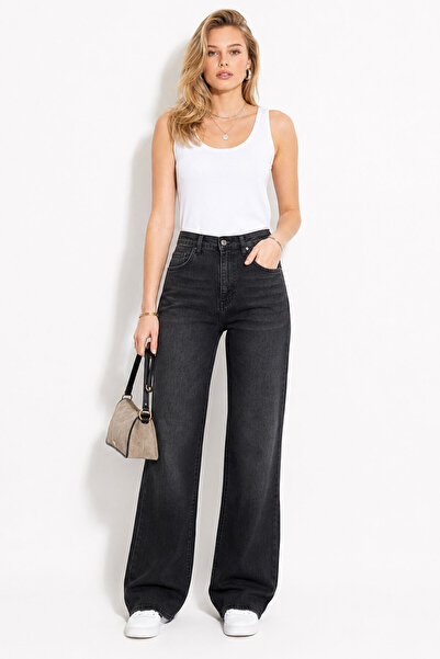 VENA Kadın Wanda Carbon Black Wide Leg Jean Pantolon-Carbon Black