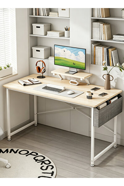 Sheinhome Study Desk with Monitor Stand, Office Desk with Storage Bag, Easy A...