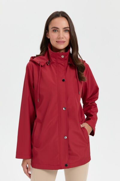 Desen Oversize Kapüşonlu Midi Trençkot - Günlük Şıklık