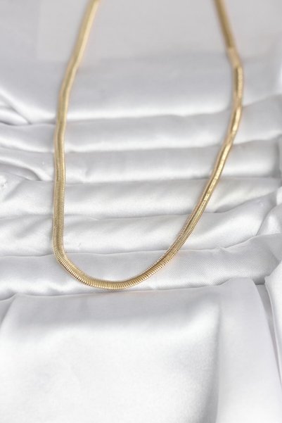 ForWhat 45cm Golden Brass Flat Snake Chain Women's Necklace for Elegant Necks