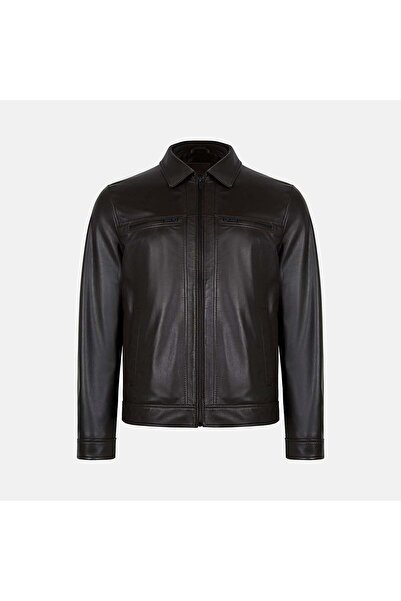 Desa Men's Bitter Brown Shirt Collar Leather Jacket