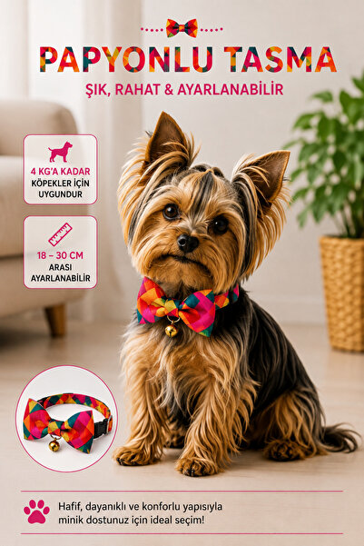 Cocopet Papyonlu Köpek Boyun Tasması Mozaik Desenli 4 kg a kadar Küçük ırklar...