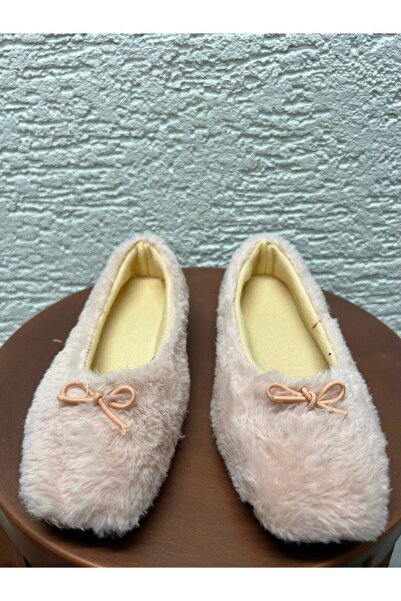 Beyond Women's Powder Rabbit Hair Bowknot Casual Ballerinas 1 cm Byndtav01