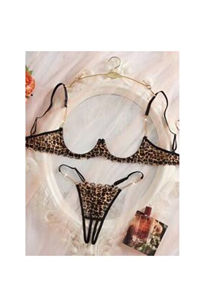 OEM Set de lenjerie intimă sexy pentru femei, cu imprimeu leopard negru și la...