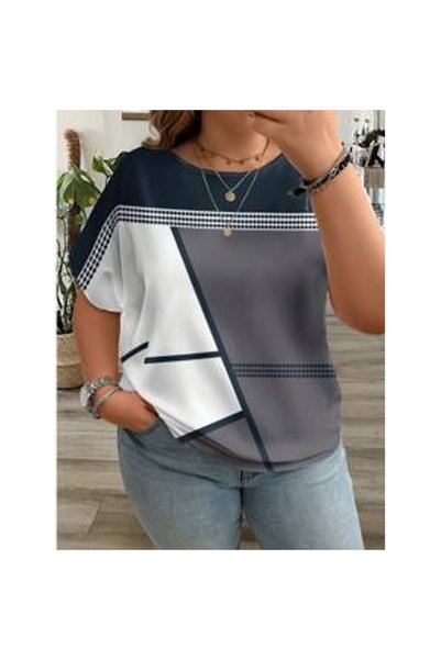 OEM Tricou cu mânecă scurtă și guler rotund, model casual, mărime plus, model...