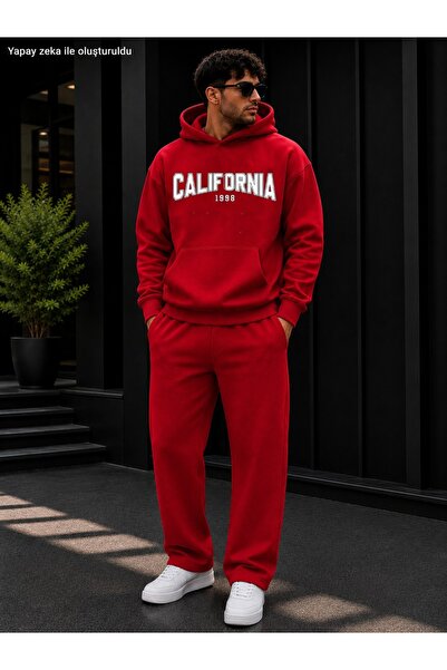 caddekombin Men's California 1998 Written Tracksuit Set / Hooded Sweatshirt a...