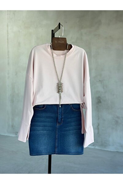 By Pakize Basic Manşet Kollu Yırtmaç Detaylı Sweatshirt