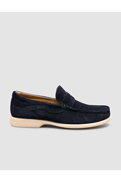 Cabani Matera Genuine Suede Leather Laceless Navy Blue Men's Loafer Shoes