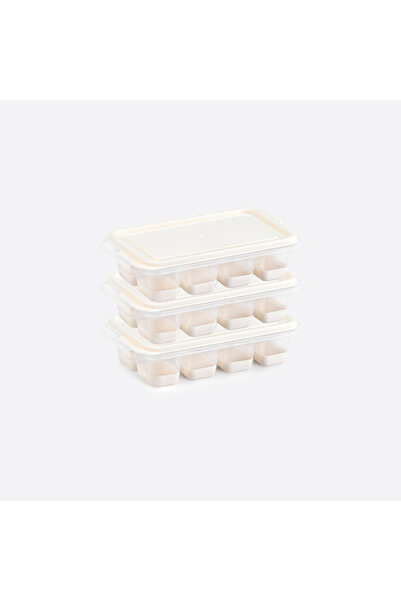 3 lü Set Mini Kapaklı Silikon Buzluk Krem Renk
