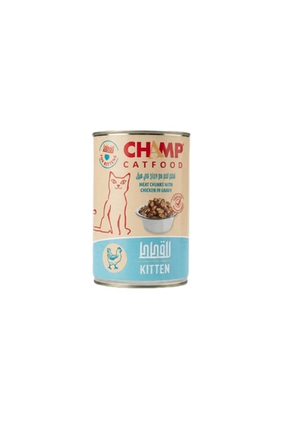 CHAMP تشامب طعام رطب للكتن قطع لحم مع دجاج في المرق 415g