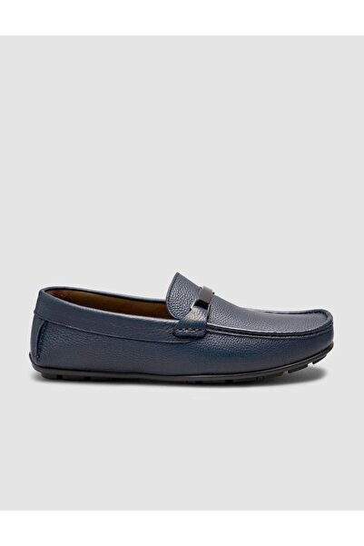 Cabani Romatas Navy Blue Buckle Men's Loafer Leather Shoes